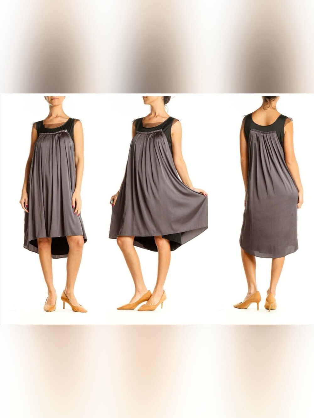 Simply Vera Wang Gray Black Shift Cocktail Dress Silver Embellished Neckline